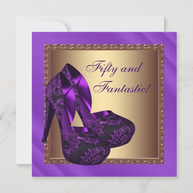 Convite Sapatos de Salto Alto Feminino Roxo Dourado Aniver (Frente)