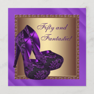 Convite Sapatos de Salto Alto Feminino Roxo Dourado Aniver