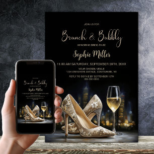 Convite Sapatos de salto alto florais bege Brunch e Bubbly