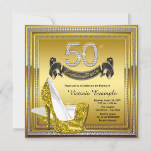 Convite Sapatos de salto alto Glam Diamond Gold para festa