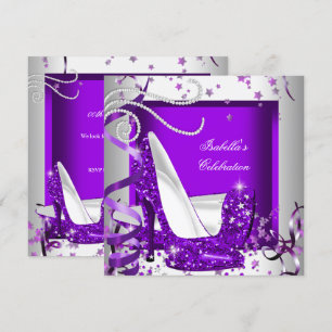 Convite Sapatos de Salto Alto Hot Purple Brilho para Qualq