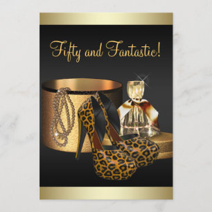 Convite Sapatos de salto alto Leopard Dourado Aniversário