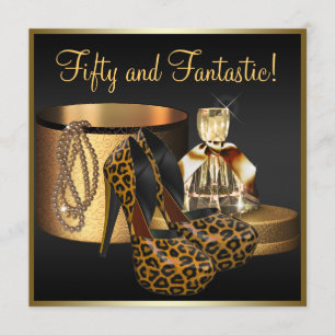 Convite Sapatos de Salto Alto Leopardo Dourado Aniversário