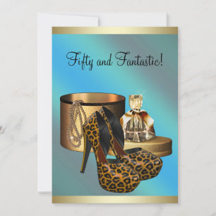 Convite Sapatos de Salto Alto Leopardo Dourado Aniversário