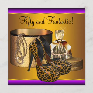 Convite Sapatos de Salto Alto Leopardo Dourado Aniversário