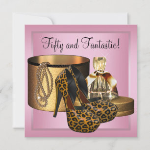 Convite Sapatos de Salto Alto Leopardo Dourado Aniversário