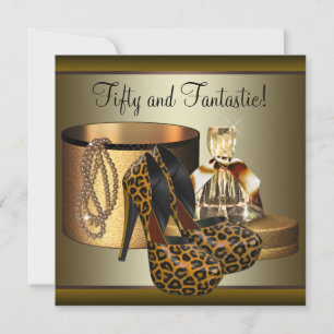 Convite Sapatos de Salto Alto Leopardo Dourado Aniversário