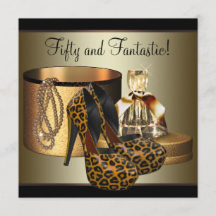 Convite Sapatos de Salto Alto Leopardo Dourado Aniversário
