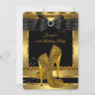 Convite Sapatos de Salto Alto Leopardo Dourado Preto Festa