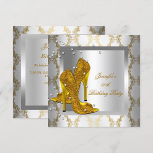 Convite Sapatos de Salto Alto Prata Dourado Festa de Anive