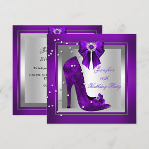 Convite Sapatos de Salto Alto Prata Roxo Festa de Aniversá
