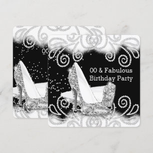 Convite Sapatos de salto alto prateados com brilho fabulos