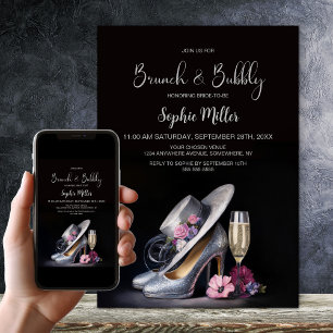 Convite Sapatos de Salto Alto Prateados Elegantes Brunch e