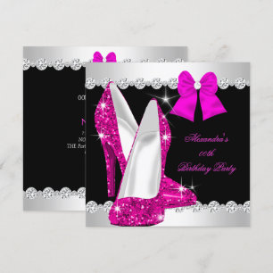 Convite Sapatos de salto alto rosa brilhante glitter elega