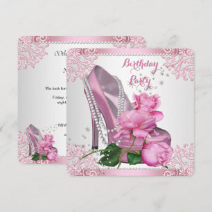 Convite Sapatos de salto alto rosa com pérolas e renda par