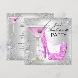 Convite Sapatos de salto alto rosa prata para despedida de