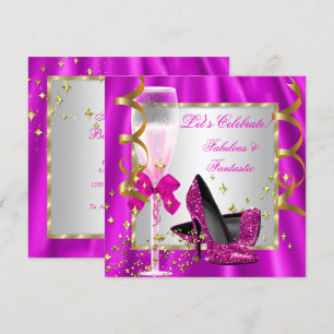 Convite Sapatos de Salto Alto Rosa Quente Prata Festa de A