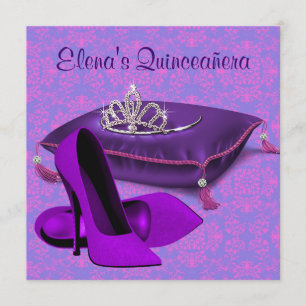 Convite Sapatos de salto alto rosa quente roxo Quinceanera