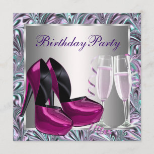Convite Sapatos de Salto Alto Rosa Vibrante Aniversário da