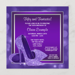 Convite Sapatos de Salto Alto Roxo Elegante Festa de Anive
