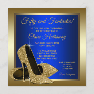 Convite Sapatos de Salto Alto Royal Blue Dourado Festa de