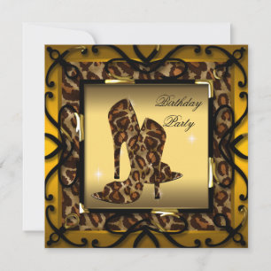 Convite Sapatos de Salto Alto Selvagem Dourado Leopardo Fe