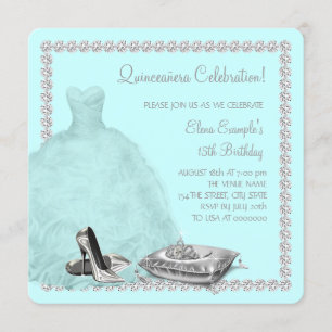 Convite Sapatos de salto alto Tiara azul-teal Quinceanera