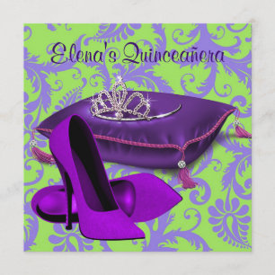 Convite Sapatos de Salto Alto Verde Lima Roxo Quinceanera