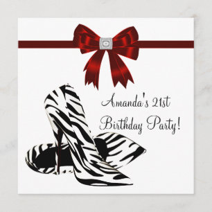 Convite Sapatos de salto alto zebra para festa de 21 anos