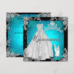 Convite Sapatos de vestido azul teal para Quinceanera 15 a
