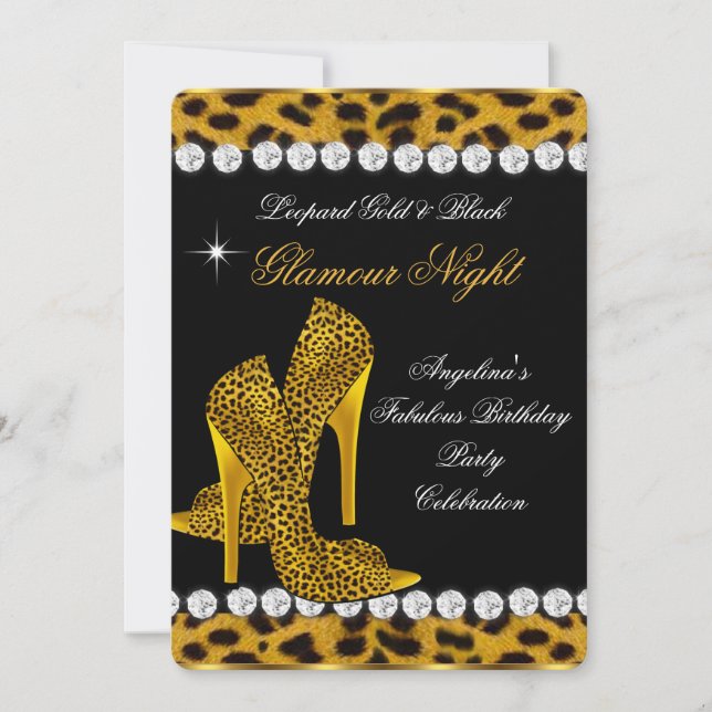 Convite Sapatos Glitter Leopard Gold Black Glamour Night (Frente)