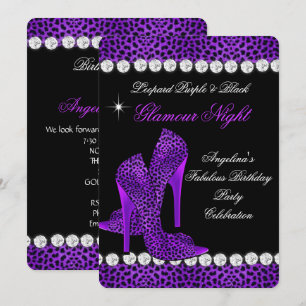 Convite Sapatos Glitter Night Glamour Preto Roxo Leopardo