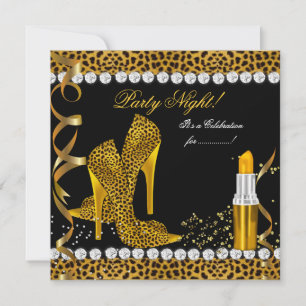 Convite Sapatos Preto Dourado Brilho Leopardo Noite de Fes