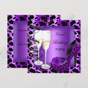 Convite Sapatos Pretos de Leopardo Roxo para Festa de Aniv