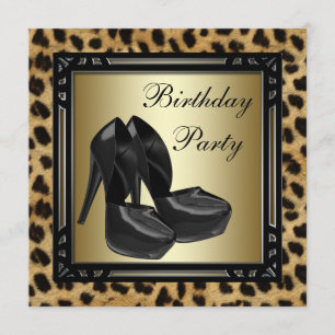 Convite Sapatos Pretos de Salto Alto Onça Festa de Anivers