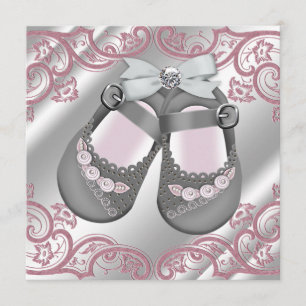 Convite Sapatos Rosa Cinza Remoinhos Rosa Cinza Chá de Beb