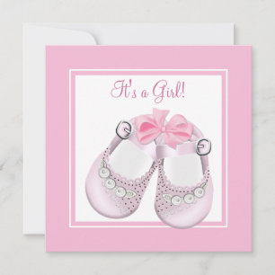 Convite Sapatos Rosa de Bebê Chuveiro de Bebê Menina Rosa