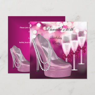 Convite Sapatos Rosa de Salto Alto Champanhe de 30 Anos de