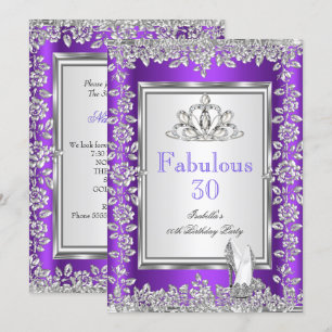 Convite Sapatos Roxo Prata Fabuloso Aniversário de 30 anos