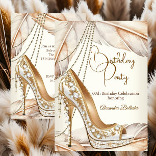 Convite Sapatos salto alto stiletto Bege Creme Dourado par
