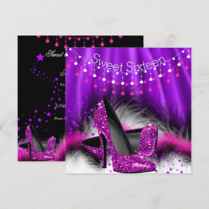 Convite Sapatos Saltos Altos Estrelas Rosa Roxo Festa dos 