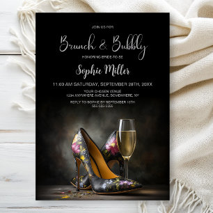 Convite Sapatos Stiletto Florais Elegantes Brunch e Bubbly