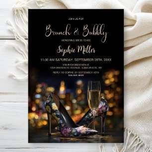 Convite Sapatos Stiletto Florais Elegantes Brunch e Bubbly