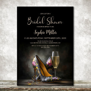 Convite Sapatos Stiletto Florais Elegantes para Chá de Noi