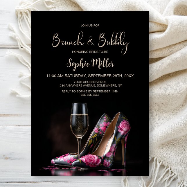 Convite Sapatos Stiletto Florais Rosa Brunch e Bubbly (Criador carregado)