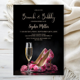 Convite Sapatos Stiletto Florais Rosa Brunch e Bubbly