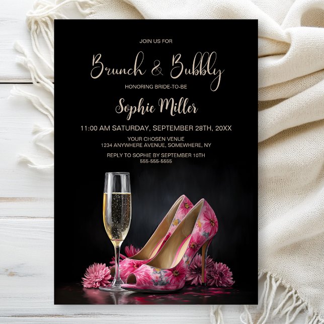 Convite Sapatos Stiletto Florais Rosa Brunch e Bubbly (Criador carregado)