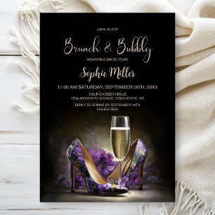 Convite Sapatos Stiletto Florais Roxos Brunch e Bubbly