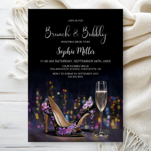 Convite Sapatos Stiletto Florais Roxos Brunch e Bubbly