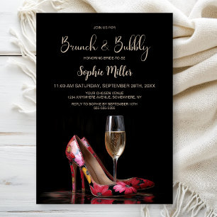 Convite Sapatos Stiletto Florais Vermelhos Brunch e Bubbly